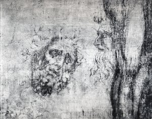Muurschildering van twee hoofden, c.1530 door Michelangelo Buonarroti